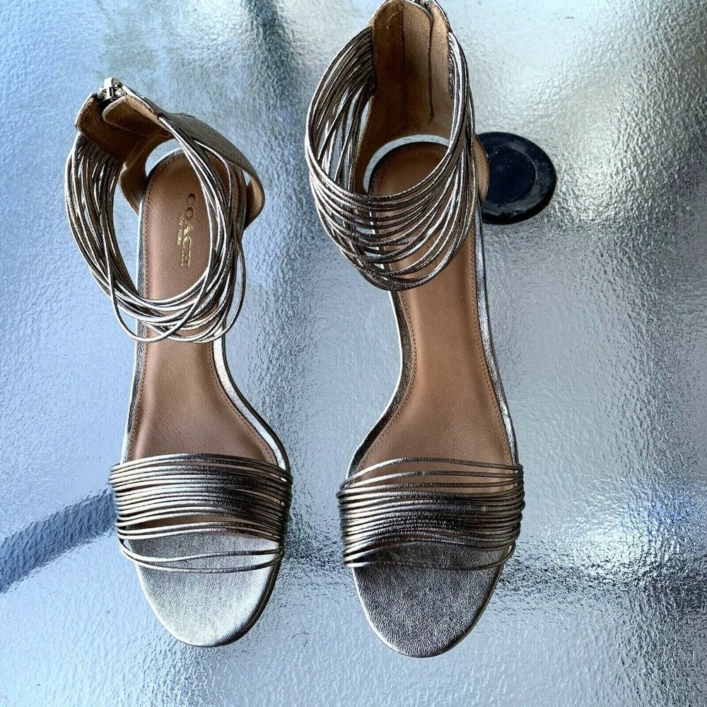 Coach Gold Strappy leather Dress Sandals 9B - Picture 1 of 8